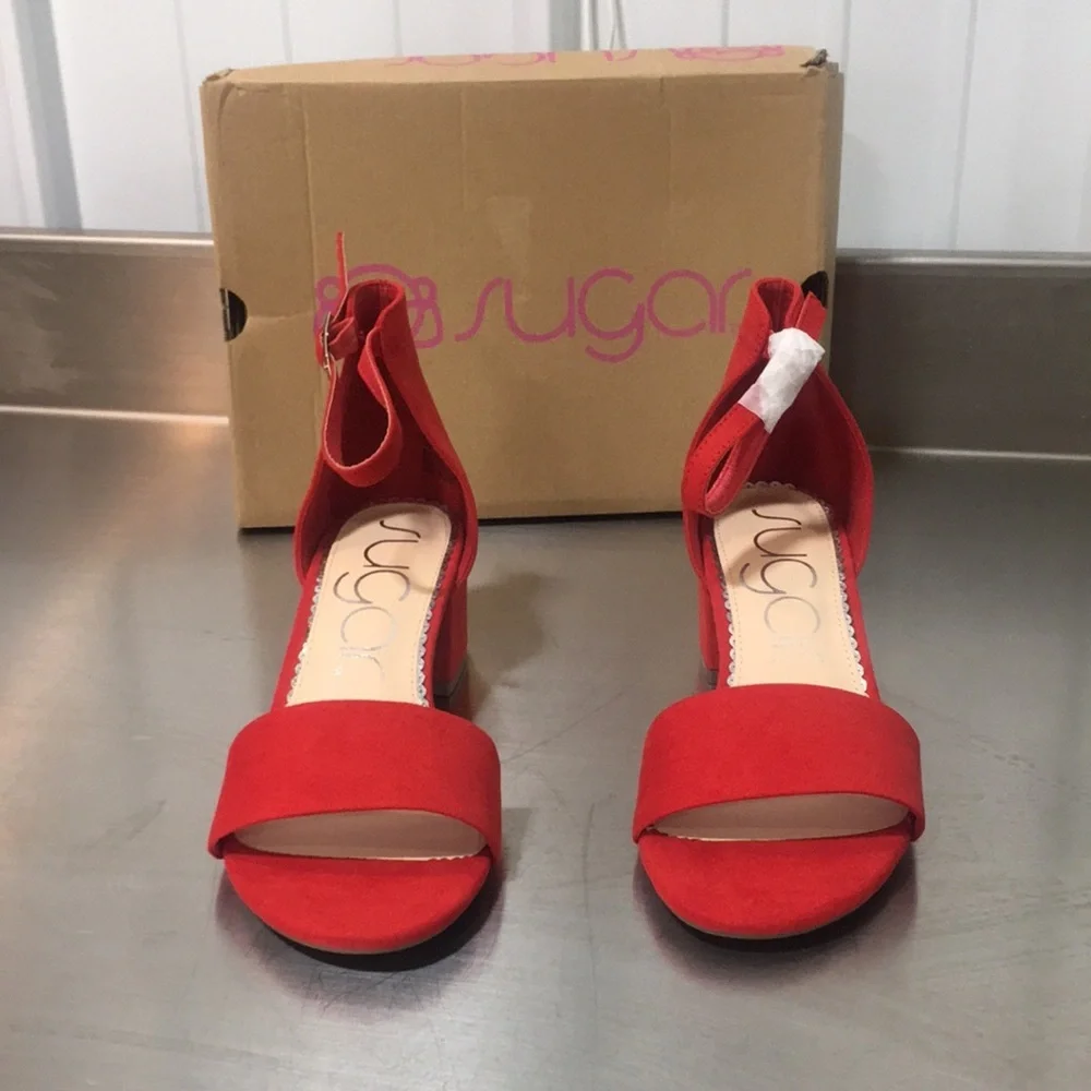 Sugar Women's Red Ankle-Strap Block Heel Sandals